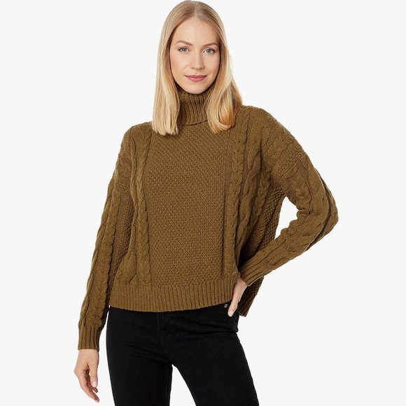 Madewell Sweaters - Madewell Crockett Cable Knit Turtleneck Sweater in Golden Spinach